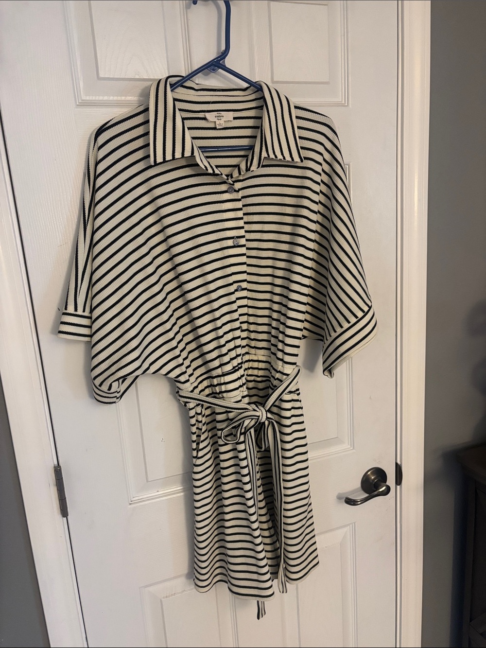 entro Black and White Striped Button-Front Jumpsuit Romper